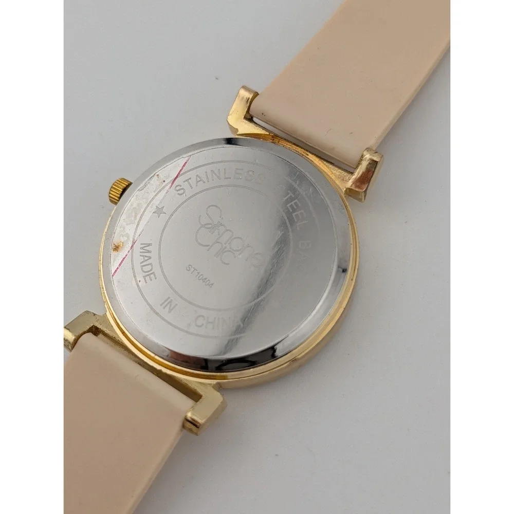 Simone Chic Watch Women 40mm Gold Case Nude Beige Silicone Band- New Battery